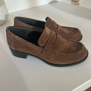 Womens Brown Suede Penny Loafers